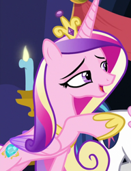 Size: 958x1247 | Tagged: safe, imported from derpibooru, screencap, princess cadance, shining armor, alicorn, pony, best gift ever, candle, cropped, cute, cutedance, female, lidded eyes, male, mare, solo, solo focus, straight, twilight's castle