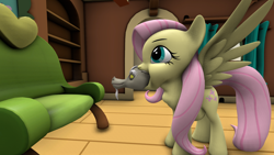 Size: 1920x1080 | Tagged: safe, artist:thundy butt, imported from derpibooru, discord, fluttershy, draconequus, pegasus, pony, 3d, female, flutterpred, male, mare, neck bulge, sfm pony, source filmmaker, the tables have turned, vore, wat