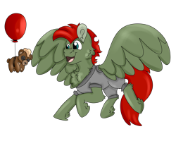 Size: 2500x2000 | Tagged: safe, artist:euspuche, imported from derpibooru, oc, oc only, oc:jet lag, pegasus, pony, balloon, clothes, flying, male, simple background, smiling, teddy bear, transparent background