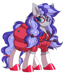 Size: 5290x6251 | Tagged: safe, alternate version, artist:ask-colorsound, imported from derpibooru, oc, oc only, oc:cinnabyte, earth pony, pony, absurd resolution, adorkable, cinnabetes, clothes, cute, dork, dress, female, gaming headset, glasses, headphones, headset, mare, meganekko, pigtails, simple background, smiling, socks, solo, transparent background