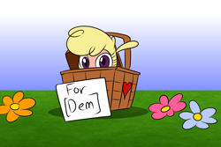 Size: 1800x1200 | Tagged: safe, artist:redahfuhrerking, imported from derpibooru, paprika paca, alpaca, them's fightin' herds, basket, cute, female, flower, looking at you, paprika (tfh), sign, solo, soon