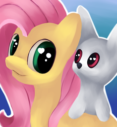 Size: 1730x1863 | Tagged: safe, artist:whimsicalmachines, imported from derpibooru, angel bunny, fluttershy, pegasus, pony, rabbit, animal, duo, female, gradient background