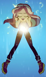 Size: 507x845 | Tagged: safe, imported from derpibooru, screencap, sunset shimmer, equestria girls, equestria girls series, let it rain, spoiler:eqg series (season 2), clothes, cropped, eyes closed, female, open mouth, shoes, singing, solo