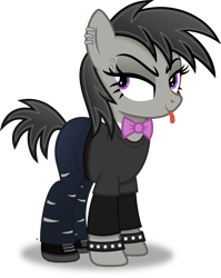 Size: 2725x3430 | Tagged: safe, artist:anime-equestria, imported from derpibooru, octavia melody, earth pony, pony, alternate hairstyle, bowtie, clothes, eyebrow piercing, female, happy, mare, piercing, punk, punktavia, ripped pants, simple background, solo, tongue out, transparent background, vector, wristband