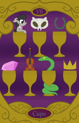 Size: 900x1400 | Tagged: safe, artist:sixes&sevens, imported from derpibooru, octavia melody, snake, cello, crown, gem, goblet, jewelry, laurel wreath, mask, musical instrument, regalia, seven of cups, tarot card