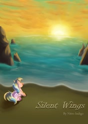 Size: 1280x1811 | Tagged: safe, artist:littletigressda, artist:moonlightfan, imported from derpibooru, silverstream, hippogriff, fanfic:silent wings, beach, fanfic, fanfic art, fanfic cover, female, mount aris, solo, sunset