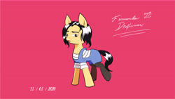 Size: 10888x6125 | Tagged: safe, artist:fernandojc-draftsman, imported from derpibooru, oc, oc only, earth pony, pony, clothes, earth pony oc, female, mare, overalls, pink background, signature, simple background, socks, solo