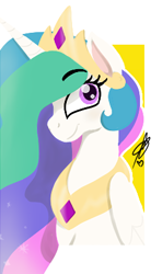 Size: 258x436 | Tagged: safe, alternate version, artist:gio-drawnstuff, imported from derpibooru, princess celestia, alicorn, pony, bust, eyelashes, female, jewelry, mare, peytral, signature, smiling, solo, tiara