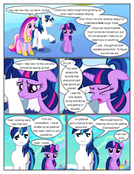 Size: 612x792 | Tagged: safe, artist:newbiespud, edit, edited screencap, imported from derpibooru, screencap, princess cadance, shining armor, twilight sparkle, pony, unicorn, comic:friendship is dragons, the crystal empire, comic, dialogue, eyes closed, female, hoof shoes, jewelry, male, mare, outdoors, raised hoof, sad, screencap comic, stallion, tiara, unicorn twilight, unshorn fetlocks