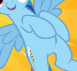 Size: 513x476 | Tagged: safe, imported from derpibooru, screencap, rainbow dash, pegasus, pony, what about discord?, belly, cropped, featureless crotch, female, pictures of bellies, smiling, solo, spread wings, wings