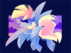 Size: 2871x2168 | Tagged: safe, artist:nekosnicker, imported from derpibooru, derpy hooves, pegasus, pony, cloud, eyes closed, female, flying, mare, open mouth, profile, smiling, solo, spread wings, twilight (astronomy), underhoof, wings