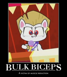 Size: 573x656 | Tagged: safe, edit, edited screencap, imported from derpibooru, screencap, bulk biceps, pony, flutterdash (episode), my little pony: pony life, spoiler:pony life s01e42, demotivational poster, g4.5, male, meme, microphone, motivational poster, solo