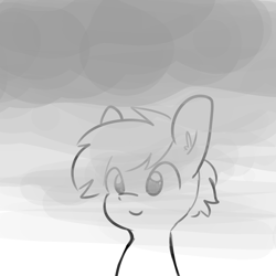 Size: 3000x3000 | Tagged: safe, artist:tjpones, imported from derpibooru, oc, oc only, oc:tjpones, earth pony, pony, bust, cute, ear fluff, gray background, grayscale, male, monochrome, simple background, sitting, smiling, smoke, solo, stallion, this is fine