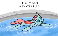 Size: 758x468 | Tagged: safe, artist:jargon scott, edit, imported from derpibooru, ocellus, changedling, changeling, bugs doing bug things, female, solo, swimming pool, water, water strider