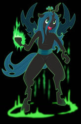 Size: 838x1280 | Tagged: safe, artist:wangkingfun, imported from derpibooru, queen chrysalis, changeling, changeling queen, semi-anthro, crown, female, horn, jewelry, mare, open mouth, regalia, simple background, solo, transparent background