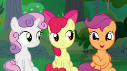 Size: 1920x1080 | Tagged: safe, imported from derpibooru, screencap, apple bloom, scootaloo, sweetie belle, the big mac question, cutie mark crusaders