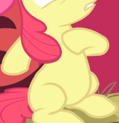 Size: 400x415 | Tagged: safe, imported from derpibooru, screencap, apple bloom, pony, somepony to watch over me, belly, cropped, female, pictures of bellies, sitting, solo