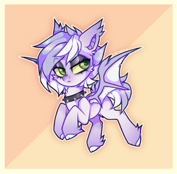 Size: 2080x2044 | Tagged: safe, artist:_spacemonkeyz_, imported from derpibooru, oc, oc only, oc:perma mood, bat pony, pony, bat pony oc, bat wings, collar, female, hoof fluff, mare, solo, spiked collar, wings