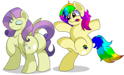 Size: 7600x4600 | Tagged: safe, artist:rainbowtashie, imported from derpibooru, fluttershy, rarity, oc, oc:charitable nature, oc:rainbow tashie, alicorn, earth pony, pegasus, pony, unicorn, alicorn oc, bipedal, butt, commissioner:bigonionbean, cutie mark, extra thicc, female, flank, fusion, fusion:charitable nature, fusion:fluttershy, fusion:rarity, horn, losing balance, mare, not an alicorn, parent:fluttershy, parent:rarity, plot, simple background, transparent background, wings, writer:bigonionbean