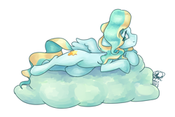 Size: 1500x1000 | Tagged: safe, artist:mannybcadavera, imported from derpibooru, vapor trail, pegasus, pony, cloud, female, lying down, mare, on a cloud, prone, simple background, solo, white background