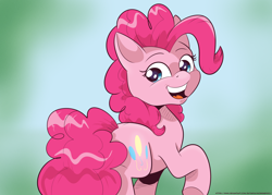 Size: 2452x1753 | Tagged: safe, artist:saturdaymorningproj, imported from derpibooru, pinkie pie, earth pony, pony, female, looking back, mare, open mouth, smiling, solo