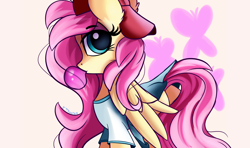 Size: 3640x2160 | Tagged: safe, artist:sadtrooper, imported from derpibooru, fluttershy, pegasus, pony, 90s grunge fluttershy, backwards ballcap, baseball cap, blowing bubblegum, blowing bubbles, bubble, bubblegum, cap, clothes, cutie mark background, ear fluff, eyebrows, eyebrows visible through hair, female, food, gameloft interpretation, gum, hat, looking at you, mare, profile, shirt, skirt, solo, t-shirt, wings