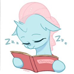 Size: 2600x2600 | Tagged: safe, artist:maren, imported from derpibooru, ocellus, changeling, book, cute, diaocelles, eyes closed, female, high res, hoof hold, onomatopoeia, simple background, sleeping, solo, sound effects, that changeling sure does love books, white background, zzz