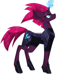 Size: 1024x1273 | Tagged: safe, artist:darkjillmlp123, imported from derpibooru, tempest shadow, pony, unicorn, armor, broken horn, eye scar, female, glowing horn, horn, looking up, mare, scar, simple background, solo, standing, transparent background