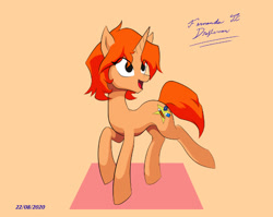 Size: 602x480 | Tagged: safe, alternate version, artist:fernandojc-draftsman, imported from derpibooru, oc, oc only, oc:creativity style, pony, unicorn, colored, female, horn, looking back, mare, open mouth, rule 63, signature, smiling, solo, unicorn oc