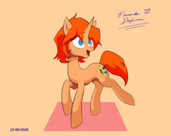 Size: 602x480 | Tagged: safe, alternate version, artist:fernandojc-draftsman, imported from derpibooru, oc, oc only, oc:creativity style, pony, unicorn, colored, female, horn, looking back, mare, open mouth, rule 63, signature, smiling, solo, unicorn oc