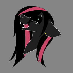 Size: 2449x2449 | Tagged: safe, artist:toptian, imported from derpibooru, oc, oc only, earth pony, pony, black sclera, bust, earth pony oc, eye scar, gray background, open mouth, scar, sharp teeth, simple background, solo, teeth