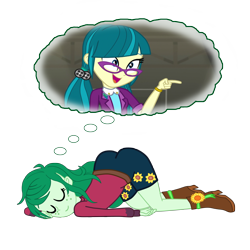 Size: 3000x3000 | Tagged: safe, artist:gmaplay, imported from derpibooru, juniper montage, wallflower blush, equestria girls, dream bubble, eyes closed, female, glasses, juniblush, lesbian, shipping, simple background, sleeping, transparent background