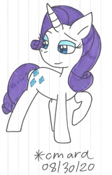 Size: 683x1070 | Tagged: safe, artist:cmara, imported from derpibooru, rarity, pony, unicorn, eyeshadow, female, makeup, mare, raised hoof, simple background, smiling, smirk, solo, traditional art, white background