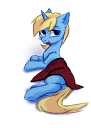 Size: 2480x3508 | Tagged: safe, artist:loonya, imported from derpibooru, oc, oc only, oc:skydreams, pony, unicorn, female, flannel, looking at you, mare, screwdriver, simple background, white background