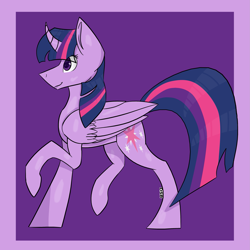 Size: 2449x2449 | Tagged: safe, artist:toptian, imported from derpibooru, twilight sparkle, alicorn, pony, abstract background, female, mare, raised hoof, solo, twilight sparkle (alicorn)