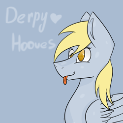 Size: 2449x2449 | Tagged: safe, artist:toptian, imported from derpibooru, derpy hooves, pegasus, pony, :p, blue background, bust, female, mare, simple background, solo, tongue out