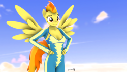 Size: 1920x1080 | Tagged: safe, artist:spinostud, imported from derpibooru, spitfire, anthro, 3d, breasts, clothes, female, solo, source filmmaker, uniform, wonderbolts, wonderbolts uniform