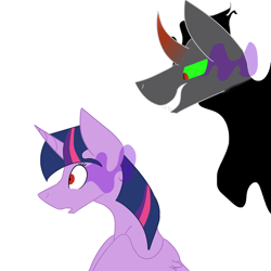 Size: 3000x3000 | Tagged: safe, artist:toptian, imported from derpibooru, king sombra, twilight sparkle, alicorn, pony, unicorn, bust, corrupted, corrupted twilight sparkle, duo, female, male, mare, mind control, possessed, possession, simple background, sombra eyes, stallion, twilight sparkle (alicorn), white background, wide eyes