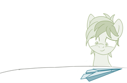 Size: 797x519 | Tagged: safe, artist:sintakhra, imported from derpibooru, sandbar, earth pony, pony, amazed, looking at something, looking down, male, paper airplane, smiling, solo