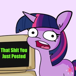 Size: 1500x1500 | Tagged: safe, artist:tjpones, imported from derpibooru, twilight sparkle, pony, unicorn, computer, faic, female, looking at you, mare, meme, open mouth, reaction image, solo, twilight's computer, unicorn twilight, vulgar