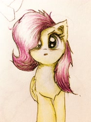 Size: 2500x3334 | Tagged: safe, artist:papersurgery, imported from derpibooru, fluttershy, bat pony, pegasus, pony, bat ponified, colored pencil drawing, cute, female, flutterbat, open mouth, photo, race swap, shyabetes, solo, traditional art