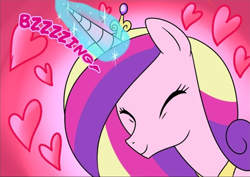 Size: 1460x1031 | Tagged: safe, artist:madmax, imported from derpibooru, princess cadance, alicorn, pony, comic, cropped, eyes closed, female, heart, kissing, love spell, mare, smiling