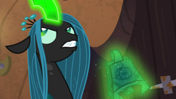 Size: 1920x1080 | Tagged: safe, imported from derpibooru, screencap, queen chrysalis, pony, the ending of the end, bell, female, grogar's bell, solo