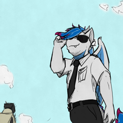 Size: 3777x3777 | Tagged: safe, artist:captainhoers, imported from derpibooru, oc, oc only, oc:kami, anthro, dragon, clothes, pilot, solo, sunglasses