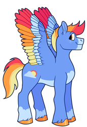 Size: 1024x1500 | Tagged: safe, artist:malphym, imported from derpibooru, oc, oc only, oc:sunny skies, pegasus, pony, colored wings, magical lesbian spawn, male, multicolored wings, offspring, parent:applejack, parent:rainbow dash, parents:appledash, simple background, solo, stallion, transparent background, wings