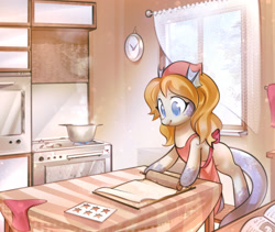 Size: 3240x2731 | Tagged: safe, artist:mirroredsea, imported from derpibooru, oc, oc only, oc:marina, original species, apron, baking, clothes, commission, female, high res, kitchen, rolling pin, solo