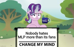 Size: 773x500 | Tagged: safe, imported from derpibooru, starlight glimmer, pony, unicorn, brony stereotype, change my mind, exploitable meme, floppy ears, imgflip, looking at you, meme, op has a point, op is a duck, op is trying to start shit