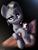 Size: 2500x3300 | Tagged: safe, artist:shido-tara, imported from derpibooru, oc, oc:blackjack, oc:somber, pony, unicorn, fallout equestria, fallout equestria: project horizons, looking at you, plushie, simple background, solo, toy