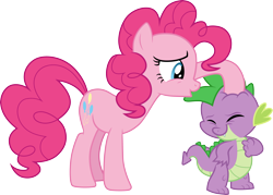 Size: 4188x3000 | Tagged: safe, artist:cloudy glow, artist:cloudyglow, imported from derpibooru, pinkie pie, spike, dragon, earth pony, pony, owl's well that ends well, .ai available, absurd resolution, cute, diapinkes, duo, eyes closed, female, high res, male, mare, open mouth, open smile, petting, simple background, smiling, spikabetes, transparent background, vector