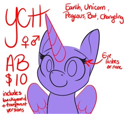 Size: 1300x1200 | Tagged: safe, artist:inkynotebook, imported from derpibooru, oc, oc only, alicorn, pony, alicorn oc, bald, bust, commission, horn, smiling, solo, wings, your character here